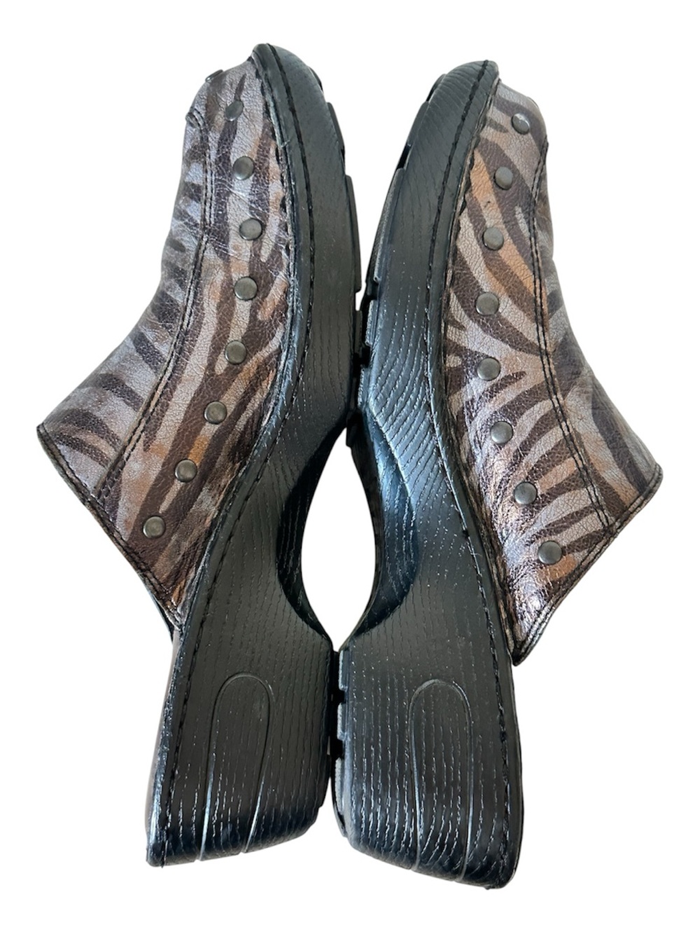 Born Wedge Metallic Brown Zebra Print Leather Clog Mules 9 (40.5) - Picture 5 of 11